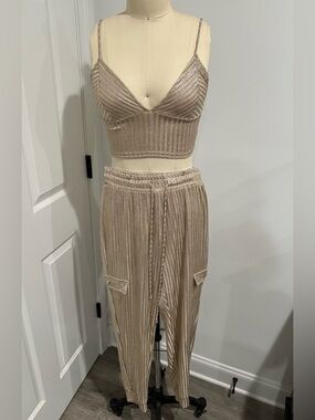 Metallic Crop Top & Jogger Set